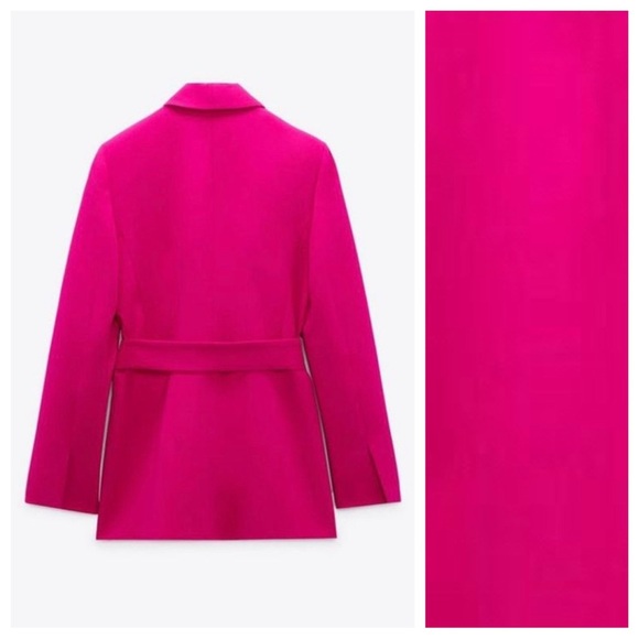 NWT. Zara Fuchsia Viscose Belted Tuxedo Jacket. Size M. - Picture 5 of 8